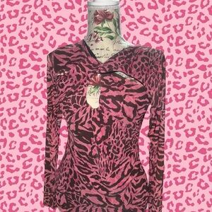 Nasty Gal Pink and Black Animal Print Long Sleeve Top